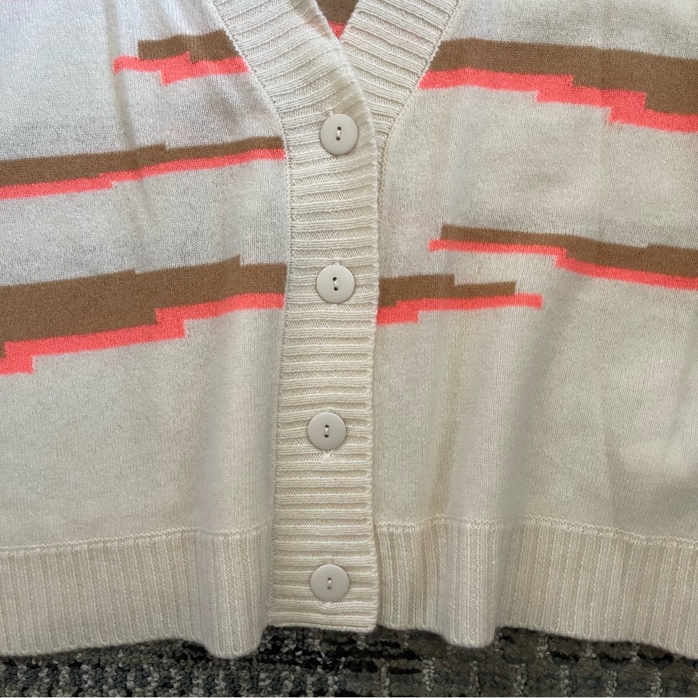 NWT Brodie Cashmere Glitch Zebra Cardigan, Organic White, Camel, Coral, Size Med - Picture 4 of 11